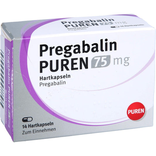 Das Produktfoto zeigt Pregabalin Puren 75 Mg Hartkapseln (14 stk) PZN 11176067