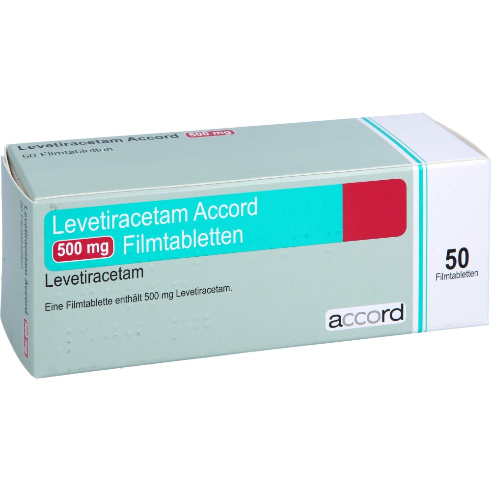 Das Produktfoto zeigt Levetiracetam Accord 500 Mg Filmtabletten (50 stk) PZN 11178787