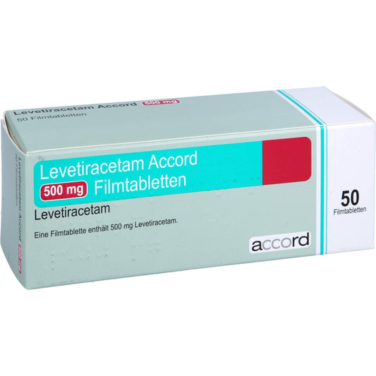 Das Produktfoto zeigt Levetiracetam Accord 500 Mg Filmtabletten (50 stk) PZN 11178787