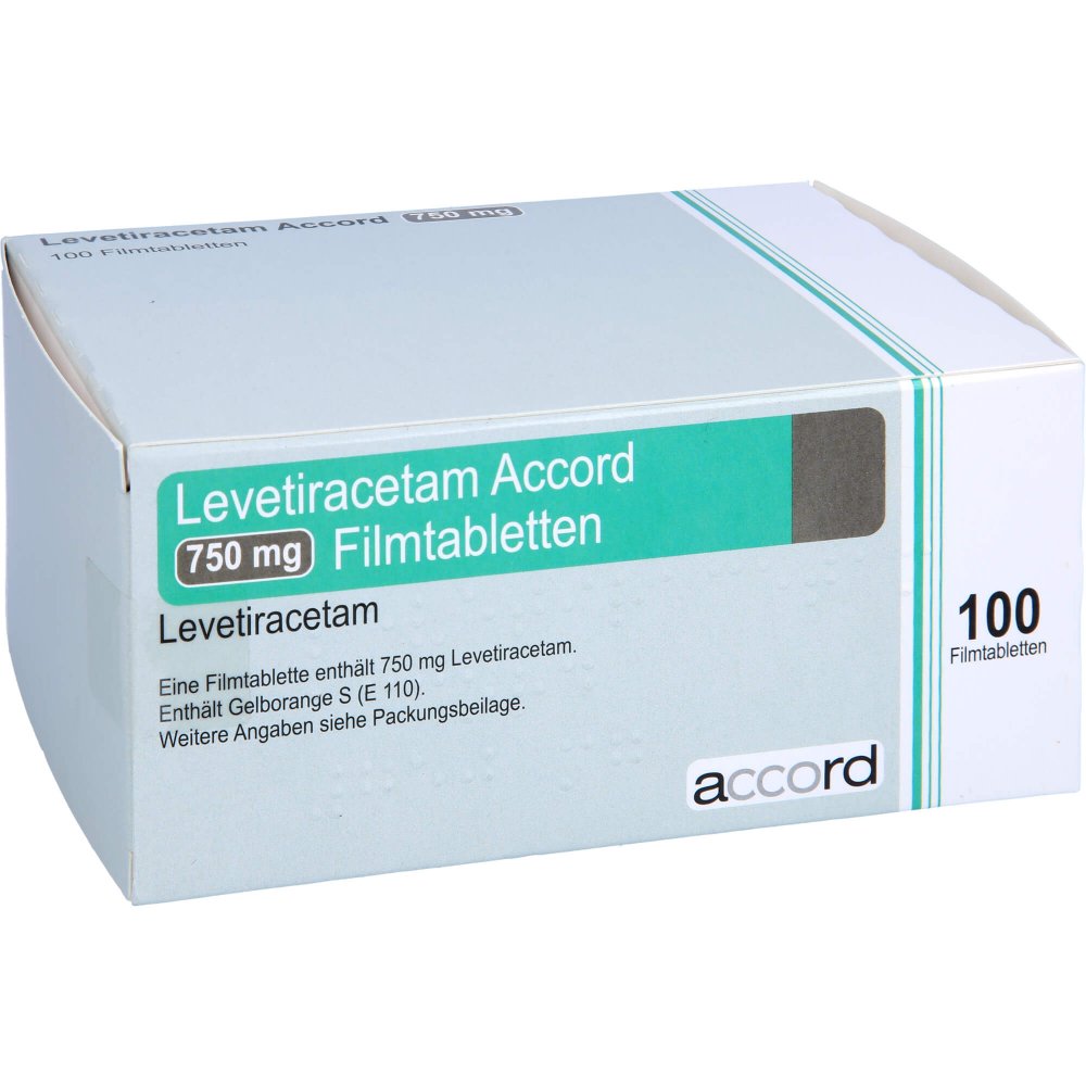 Das Produktfoto zeigt Levetiracetam Accord 750 Mg Filmtabletten (100 stk) PZN 11178824