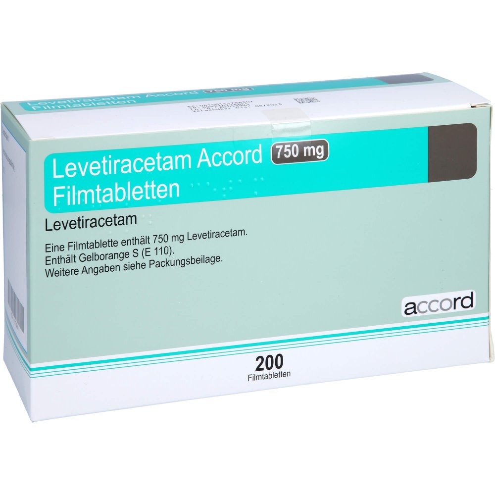 Das Produktfoto zeigt Levetiracetam Accord 750 Mg Filmtabletten (200 stk) PZN 11178830