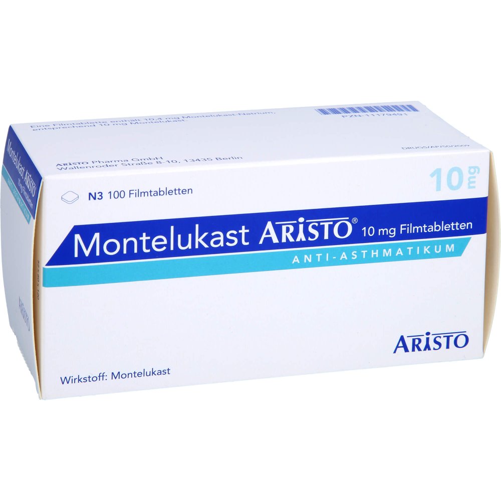 Das Produktfoto zeigt Montelukast Aristo 10 Mg Filmtabletten (100 stk) PZN 11179491