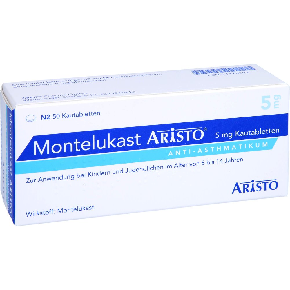 Das Produktfoto zeigt Montelukast Aristo 5 Mg Kautabletten (50 stk) PZN 11179522
