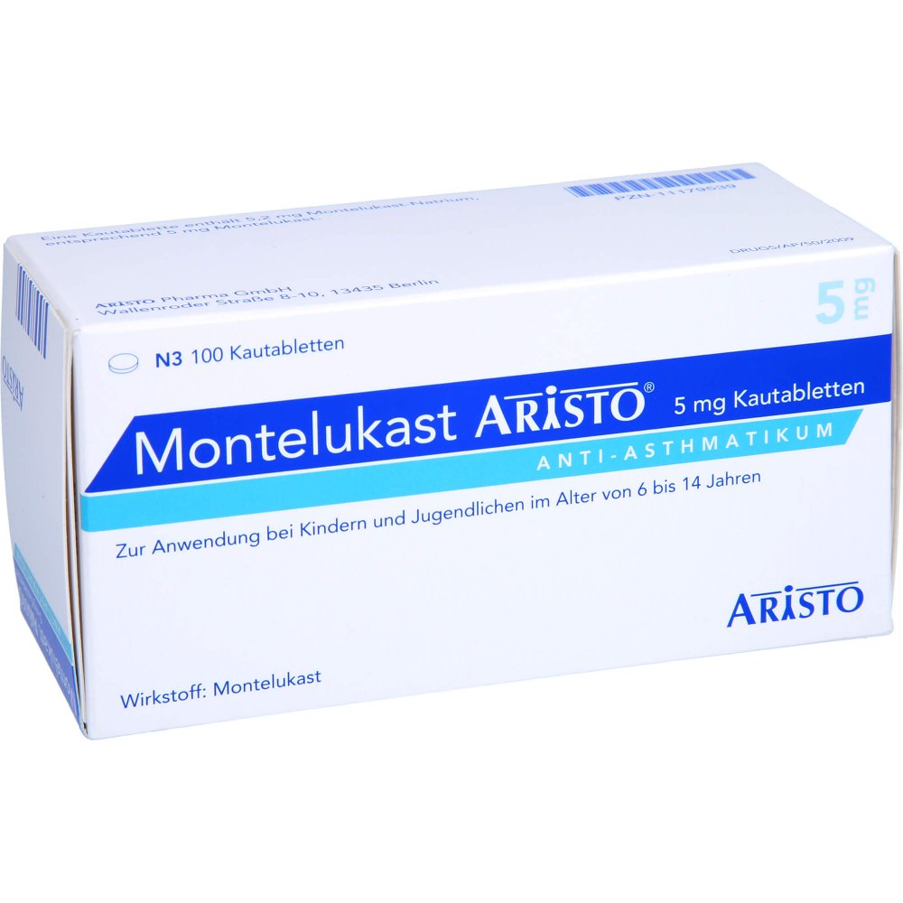 Das Produktfoto zeigt Montelukast Aristo 5 Mg Kautabletten (100 stk) PZN 11179539