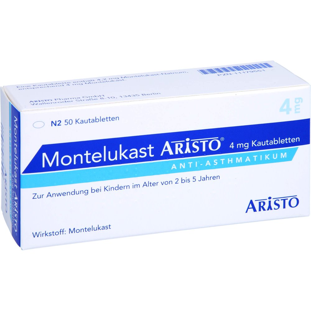 Das Produktfoto zeigt Montelukast Aristo 4 Mg Kautabletten (50 stk) PZN 11179551