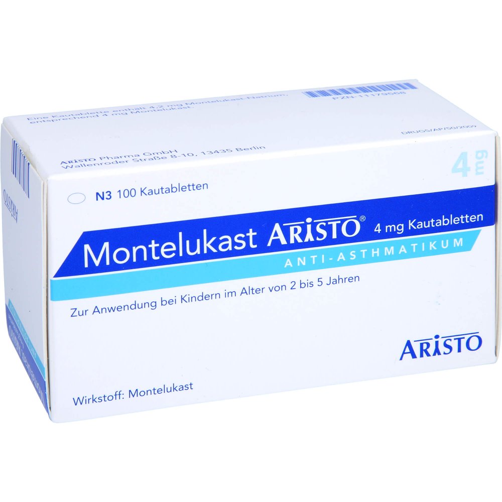 Das Produktfoto zeigt Montelukast Aristo 4 Mg Kautabletten (100 stk) PZN 11179568