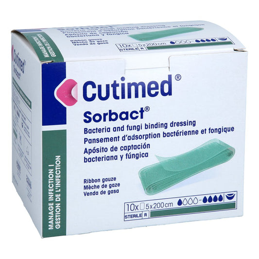 Das Produktfoto zeigt Cutimed Sorbact Tamponaden 5x200 Cm (10 stk) PZN 11184291
