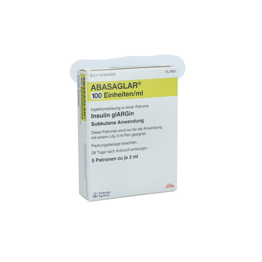 Das Produktfoto zeigt Abasaglar 100 E/Ml Injektionslösung Patrone (5X3 ml) PZN 11219144