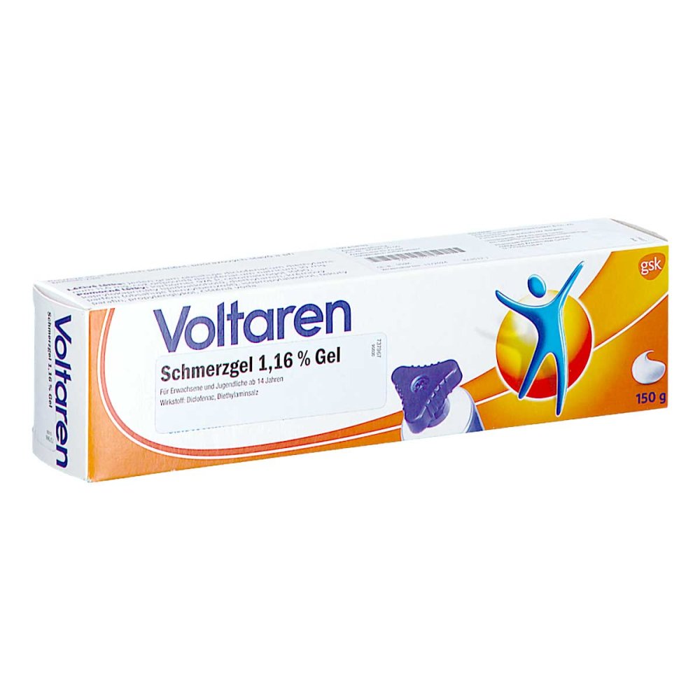 Das Produktfoto zeigt Voltaren Schmerzgel M.Blauem Komfort-Drehverschl. (150 g) PZN 11223134