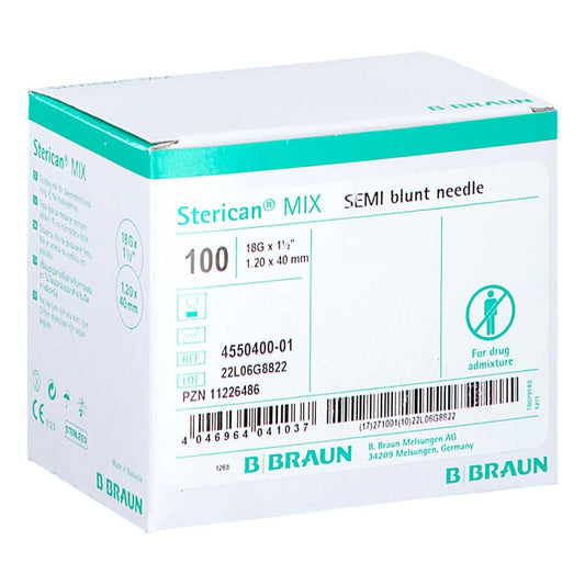 Das Produktfoto zeigt Sterican Mix Einmalkan.18 G 1,2x40mm Halbstumpf (100 stk) PZN 11226486