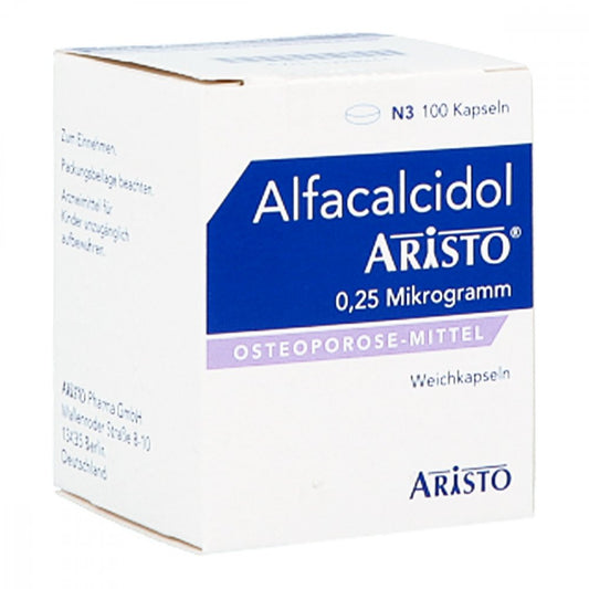 Das Produktfoto zeigt Alfacalcidol Aristo 0,25 Mikrogramm Weichkapseln (100 stk) PZN 11228344