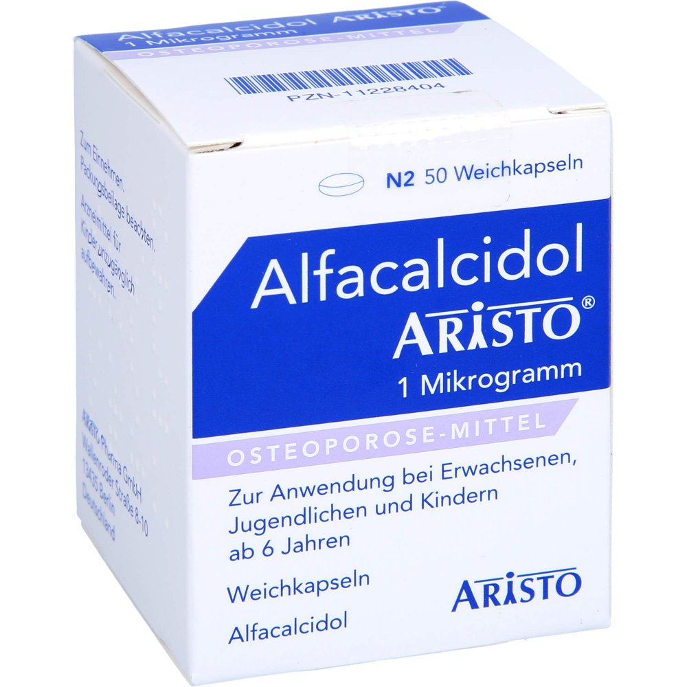 Das Produktfoto zeigt Alfacalcidol Aristo 1 Mikrogramm Weichkapseln (50 stk) PZN 11228404