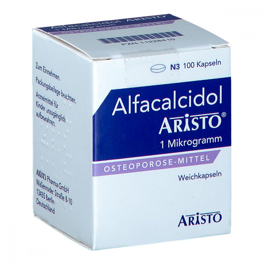 Das Produktfoto zeigt Alfacalcidol Aristo 1 Mikrogramm Weichkapseln (100 stk) PZN 11228410
