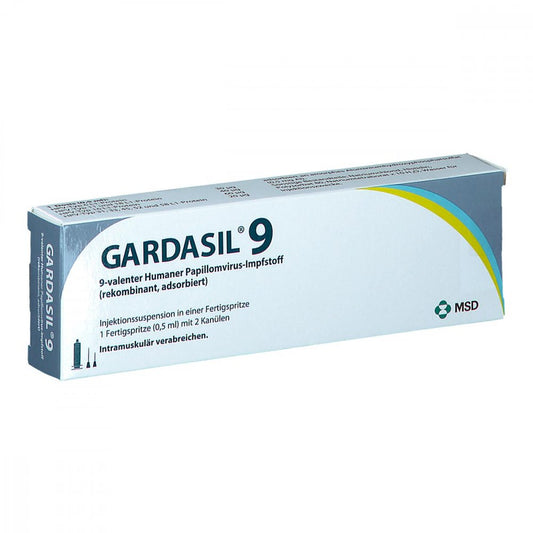 Das Produktfoto zeigt Gardasil 9 Inj.-Sus.I.E.Fertigspritze (1 stk) PZN 11228953