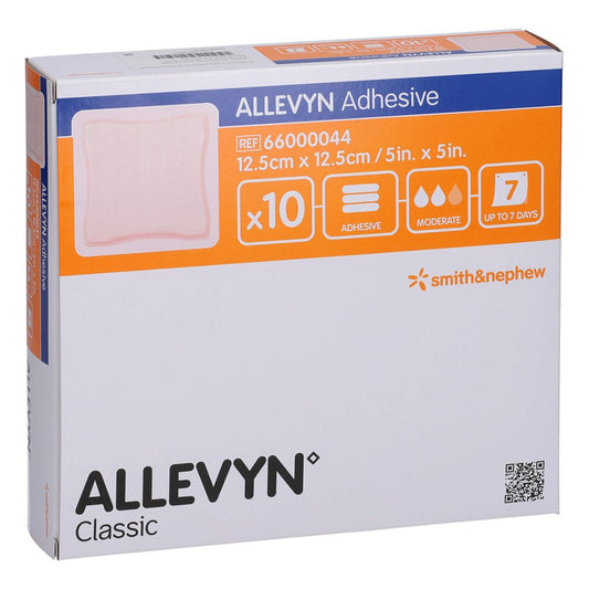 Das Produktfoto zeigt Allevyn Adhesive 12,5x12,5 Cm Haftende Wundauflage (10 stk) PZN 11229786