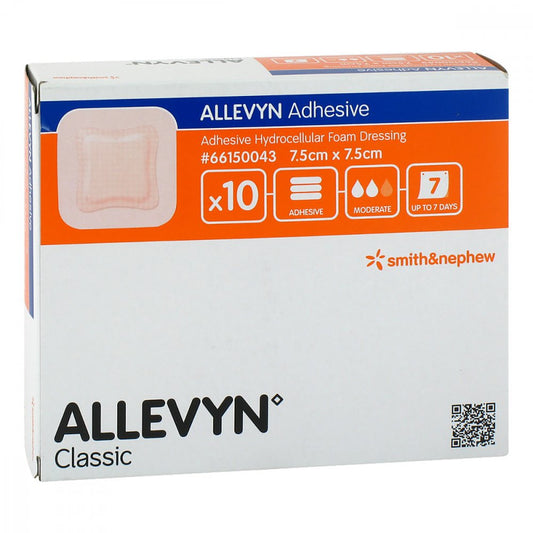 Das Produktfoto zeigt Allevyn Adhesive 7,5x7,5 Cm Haftende Wundauflage (10 stk) PZN 11229792