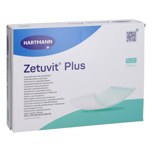 Das Produktfoto zeigt Zetuvit Plus Extrastarke Saugkompr.Steril 20x25 Cm (10 stk) PZN 11229987