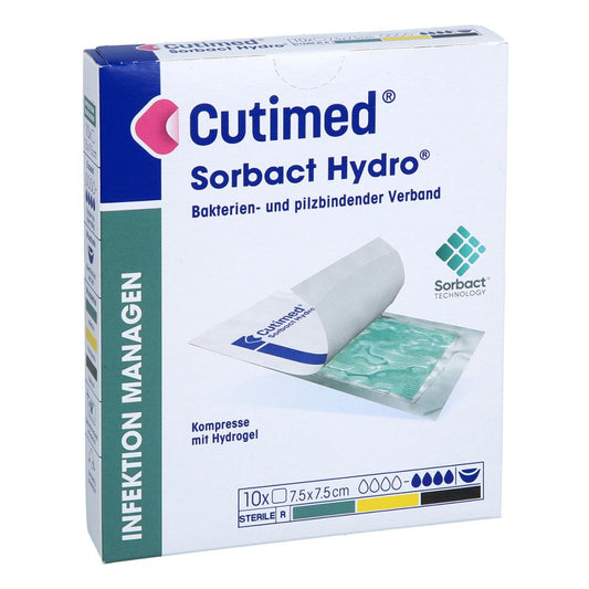 Das Produktfoto zeigt Cutimed Sorbact Gel Kompressen 7,5x7,5 Cm (10 stk) PZN 11230275