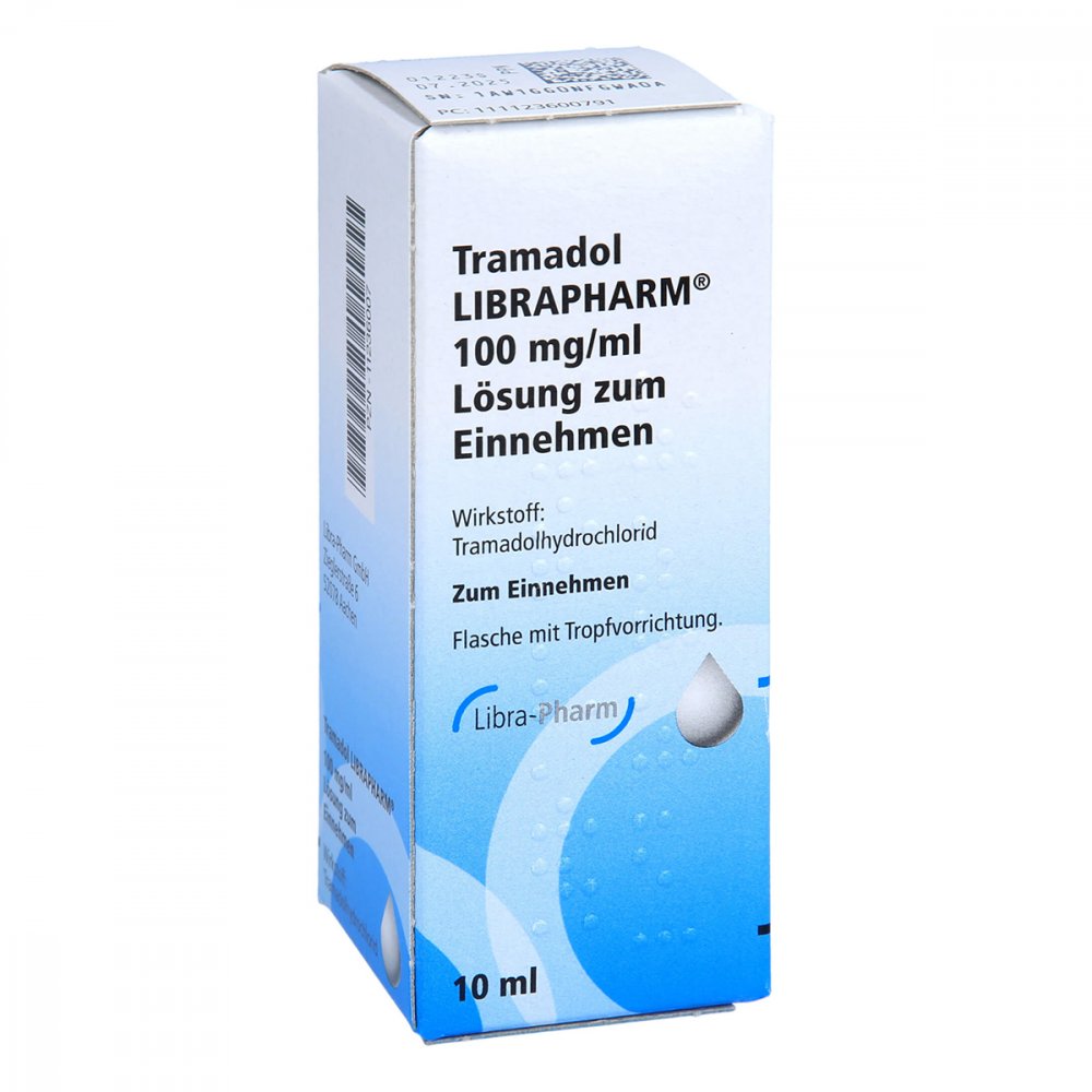 Das Produktfoto zeigt Tramadol Librapharm 100 Mg/Ml Lsg.Z.Einn.M.Tropfer (10 ml) PZN 11236007