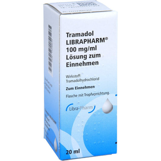 Das Produktfoto zeigt Tramadol Librapharm 100 Mg/Ml Lsg.Z.Einn.M.Tropfer (20 ml) PZN 11236013