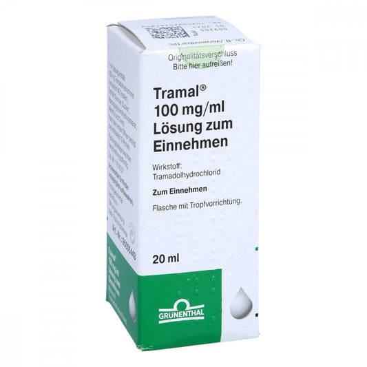 Das Produktfoto zeigt Tramal 100 Mg/Ml Lsg.Z.Einnehmen M.Tropfer (20 ml) PZN 11236119