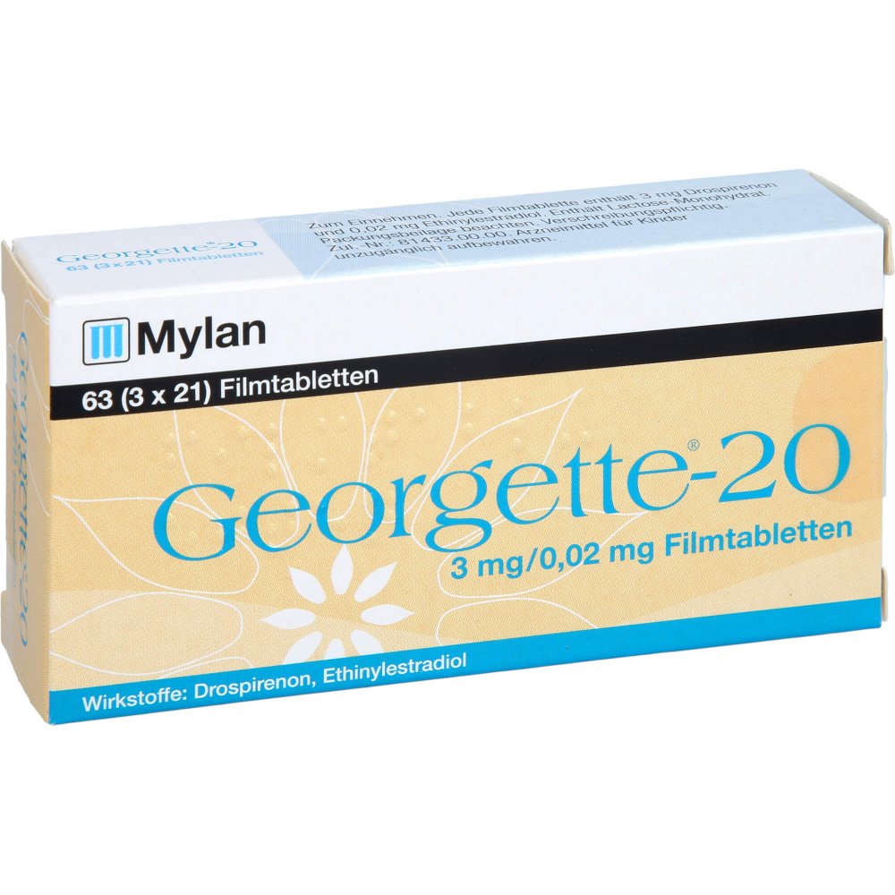 Das Produktfoto zeigt Georgette-20 3 Mg/0,02 Mg Filmtabletten (63 stk) PZN 11236384