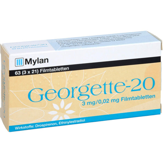 Das Produktfoto zeigt Georgette-20 3 Mg/0,02 Mg Filmtabletten (63 stk) PZN 11236384