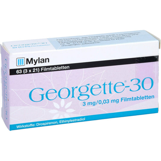 Das Produktfoto zeigt Georgette-30 3 Mg/0,03 Mg Filmtabletten (63 stk) PZN 11236415
