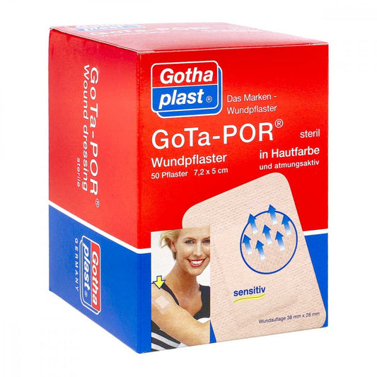 Das Produktfoto zeigt Gota-Por Wundpflaster 5x7,2 Cm Steril Hautfarben (50 stk) PZN 11240345
