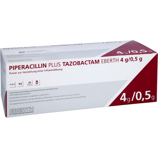 Das Produktfoto zeigt Piperacillin Plus Tazobactam Eberth 4 G/0,5 G Pif (10 stk) PZN 11240635