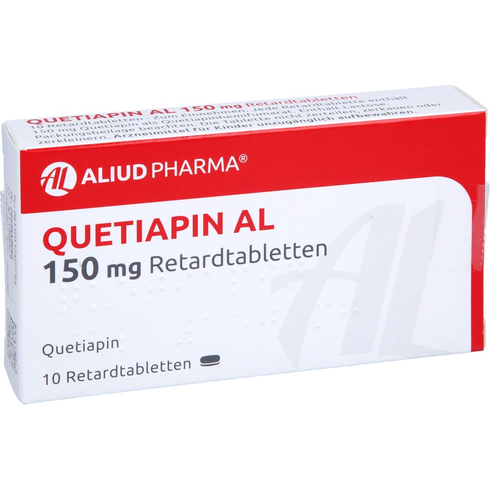 Das Produktfoto zeigt Quetiapin Al 150 Mg Retardtabletten (10 stk) PZN 11240776
