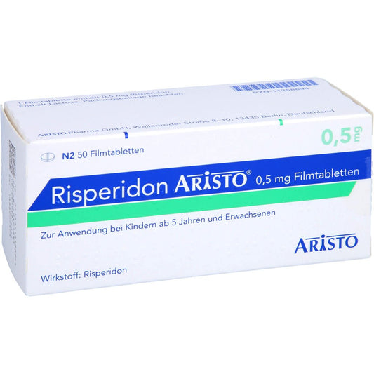 Das Produktfoto zeigt Risperidon Aristo 0,5 Mg Filmtabletten (50 stk) PZN 11258894