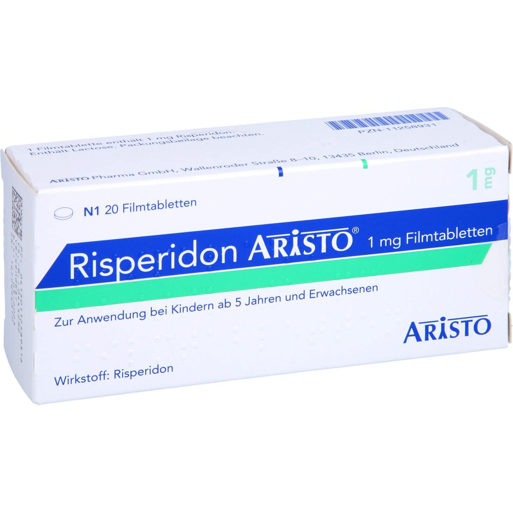 Das Produktfoto zeigt Risperidon Aristo 1 Mg Filmtabletten (20 stk) PZN 11258931