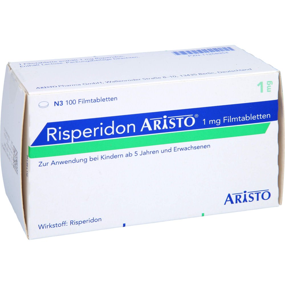 Das Produktfoto zeigt Risperidon Aristo 1 Mg Filmtabletten (100 stk) PZN 11258954