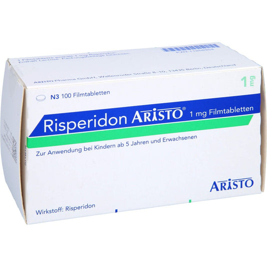 Das Produktfoto zeigt Risperidon Aristo 1 Mg Filmtabletten (100 stk) PZN 11258954