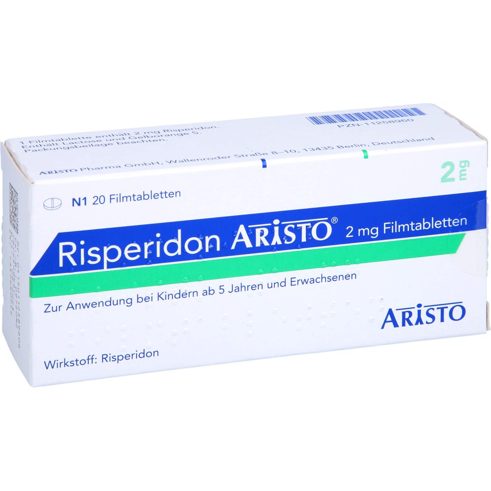 Das Produktfoto zeigt Risperidon Aristo 2 Mg Filmtabletten (20 stk) PZN 11258960