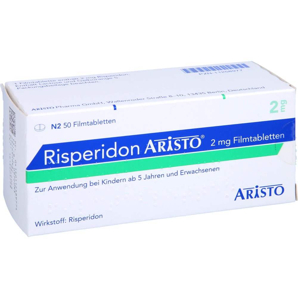 Das Produktfoto zeigt Risperidon Aristo 2 Mg Filmtabletten (50 stk) PZN 11258977