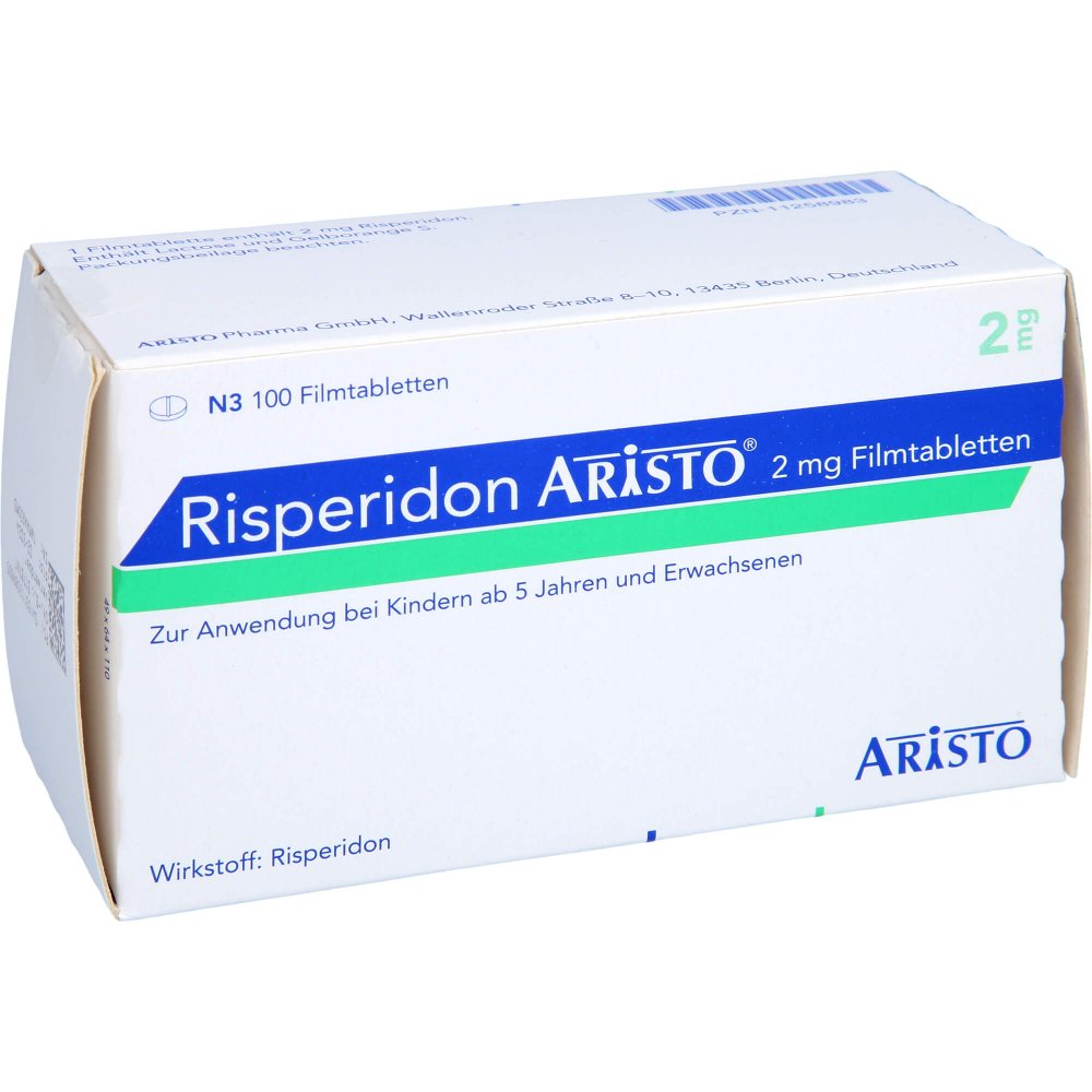 Das Produktfoto zeigt Risperidon Aristo 2 Mg Filmtabletten (100 stk) PZN 11258983