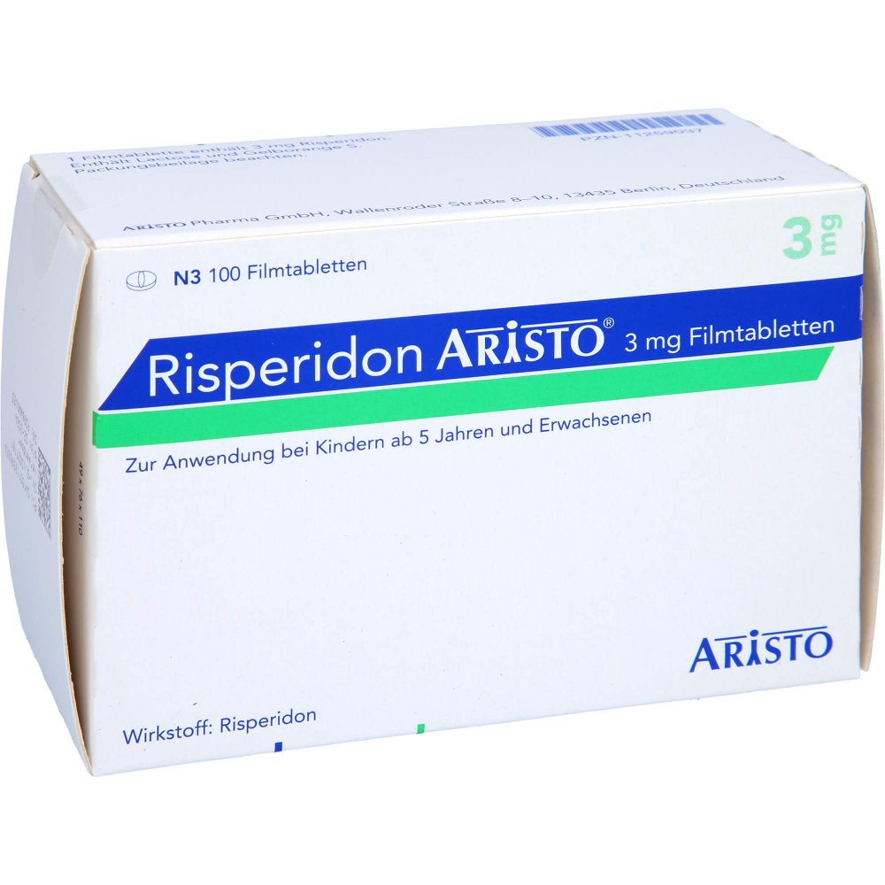 Das Produktfoto zeigt Risperidon Aristo 3 Mg Filmtabletten (100 stk) PZN 11259037