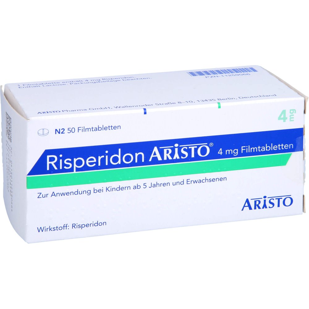 Das Produktfoto zeigt Risperidon Aristo 4 Mg Filmtabletten (50 stk) PZN 11259066