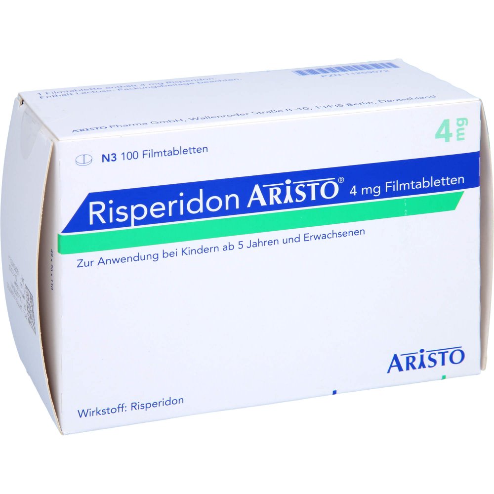 Das Produktfoto zeigt Risperidon Aristo 4 Mg Filmtabletten (100 stk) PZN 11259072