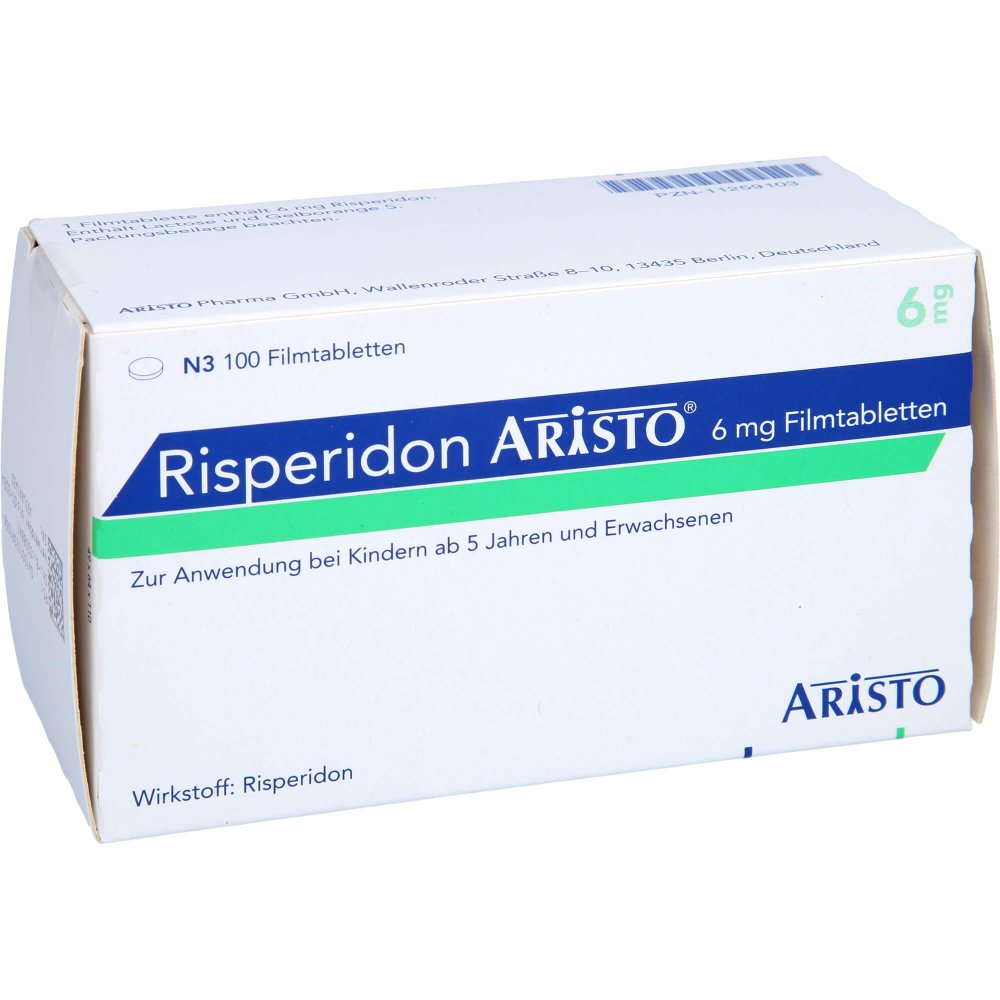 Das Produktfoto zeigt Risperidon Aristo 6 Mg Filmtabletten (100 stk) PZN 11259103