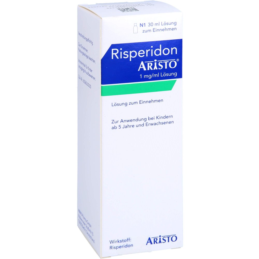 Das Produktfoto zeigt Risperidon Aristo 1 Mg/Ml Lösung Zum Einnehmen (30 ml) PZN 11259155