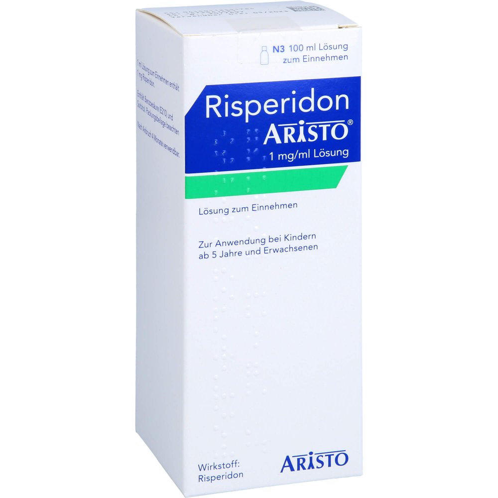 Das Produktfoto zeigt Risperidon Aristo 1 Mg/Ml Lösung Zum Einnehmen (100 ml) PZN 11259178