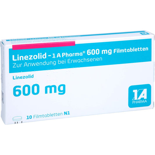 Das Produktfoto zeigt Linezolid-1a Pharma 600 Mg Filmtabletten (10 stk) PZN 11279867