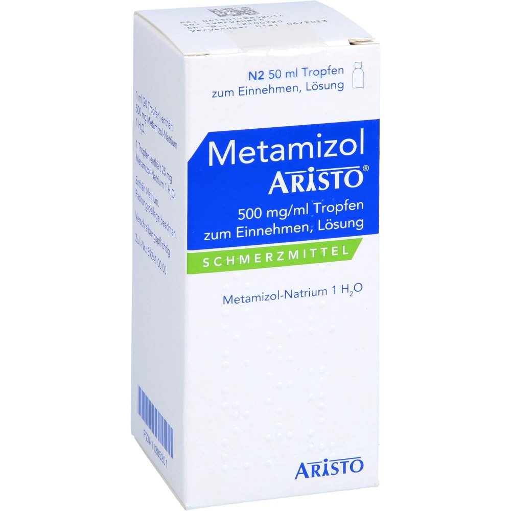 Das Produktfoto zeigt Metamizol Aristo 500 Mg/Ml Tropfen Z.Einn.Lösung (50 ml) PZN 11285201