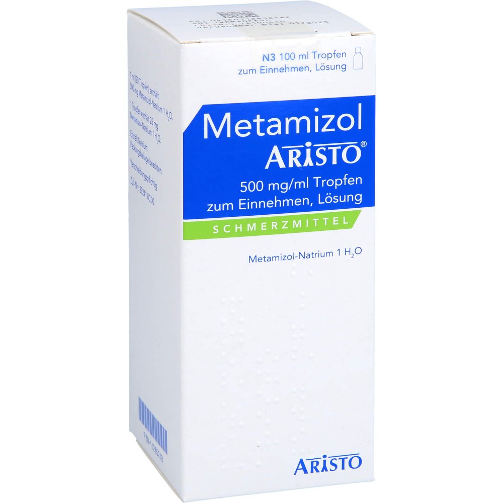 Das Produktfoto zeigt Metamizol Aristo 500 Mg/Ml Tropfen Z.Einn.Lösung (100 ml) PZN 11285218