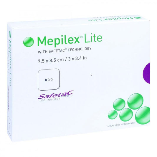 Das Produktfoto zeigt Mepilex Lite Schaumverband 7,5x8,5 Cm Steril (5 stk) PZN 11293488