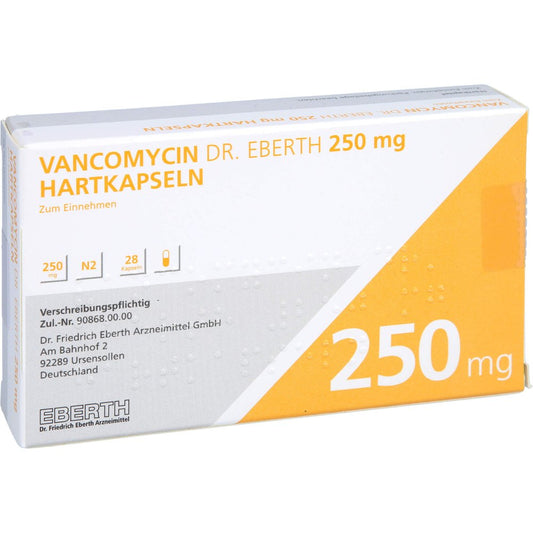 Das Produktfoto zeigt Vancomycin Dr.Eberth 250 Mg Hartkapseln (28 stk) PZN 11293784