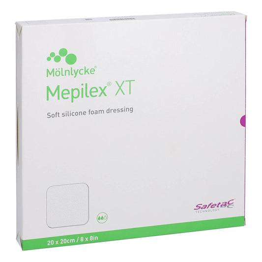 Das Produktfoto zeigt Mepilex Xt 20x20 Cm Schaumverband (5 stk) PZN 11299321